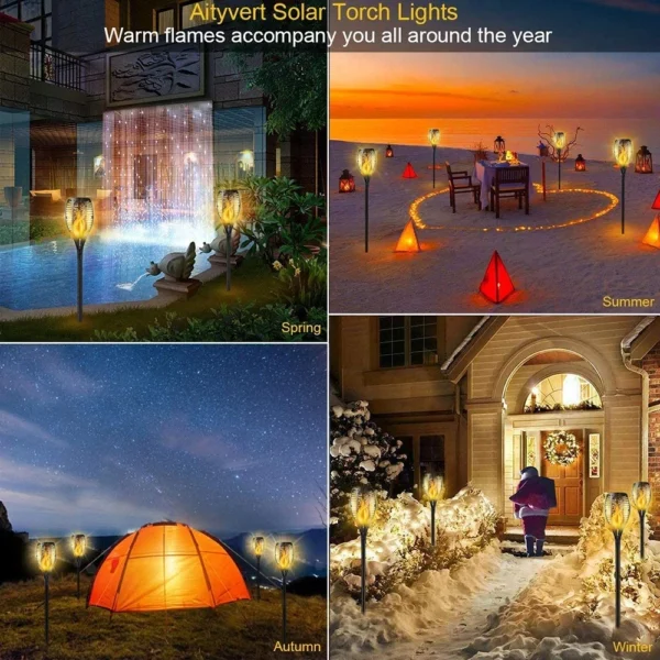 Chaud 51LED 96LED flamme solaire torche lumière scintillante étanche jardin décor paysage pelouse lampe solaire lumière LED en plein air – Image 6