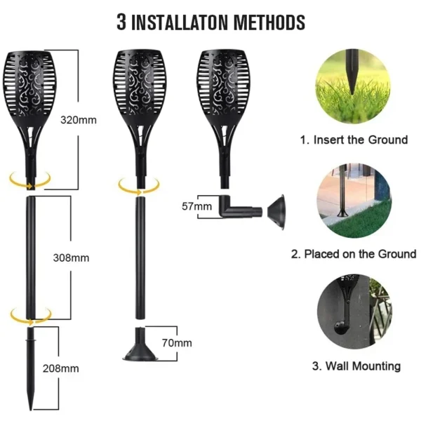 Chaud 51LED 96LED flamme solaire torche lumière scintillante étanche jardin décor paysage pelouse lampe solaire lumière LED en plein air – Image 3
