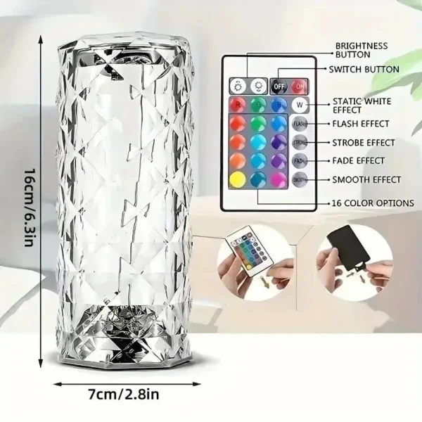 16 Colors Crystal Table Lamp Rechargeable Rose Projector Night Light Diamond Touch Atmosphere Lights – Image 7