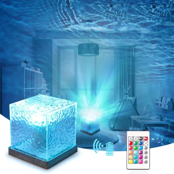 16Colors Rechargeable Dynamic Rotating Water Ripple Projector Night Light Flame Crystal Lamp for Living Room Study Bedroom Light – Image 2