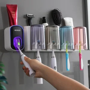 Wall-Mounted Bathroom Toiletries Storage Box Polyethylene Material No-Drill Toothbrush Holder Cup Dispenser Home Goods