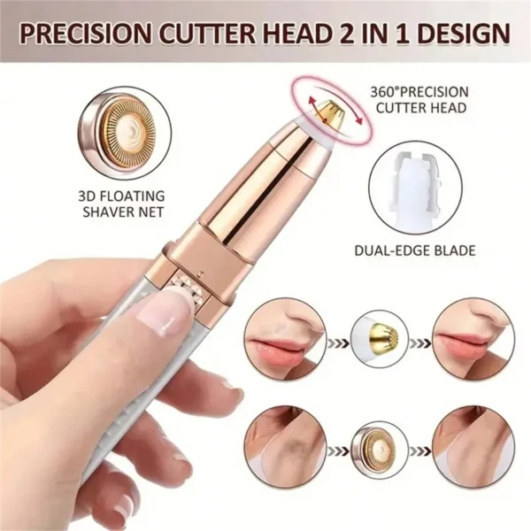 1pc Rechargeable 2-In-1 Eyebrow Razor And Hair Shaver With LED Light - Painlessly Remove Peach Fuzz, Facial Hair, Eyebrows, Lips – Image 5