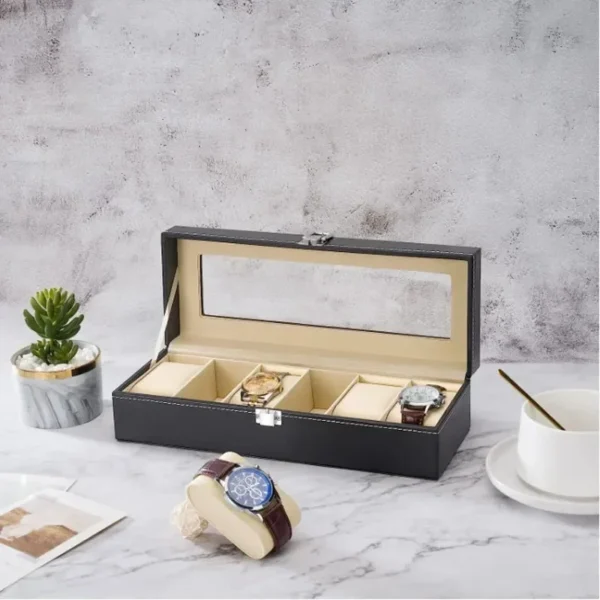 Hot Sale PU Leather Display Storage Collection Organizer watch box Case With Glass Top Slot Men Watch Bracket Display Box Gifts – Image 3