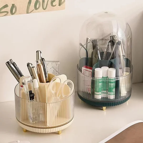 1pc Cosmetics Storage Bucket Grid With Lid Transparent Simple And Light Makeup Brush Lipstick Holder Stationery Storage Box – Image 2