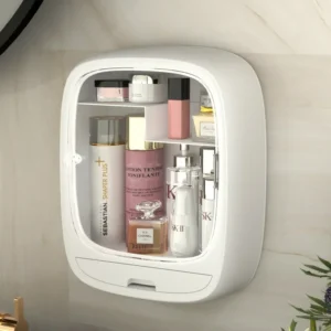 Wall-mounted Makeup Storage Box Punch Free Dustproof Waterproof Large Capacity Cosmetics Organizer Shelf Bathroom Containers