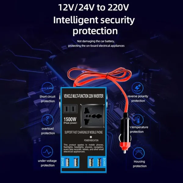 Car Inverter Quick Charging AC Sockets USB Chargers 110V/220V DC Socket Converter Power Cigar Adapter Lighter AC 12V/24V to J4O2 – Image 4
