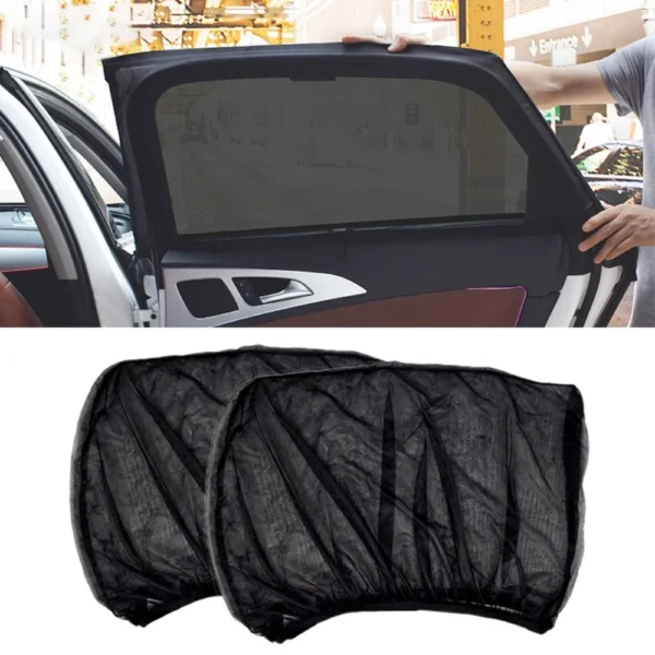 2Pcs Car Sun Visor Rear Side Window Sun Shade Mesh Fabric Sun Visor Shade Cover Shield UV Protector Black Car Sunshade Curtain – Image 2