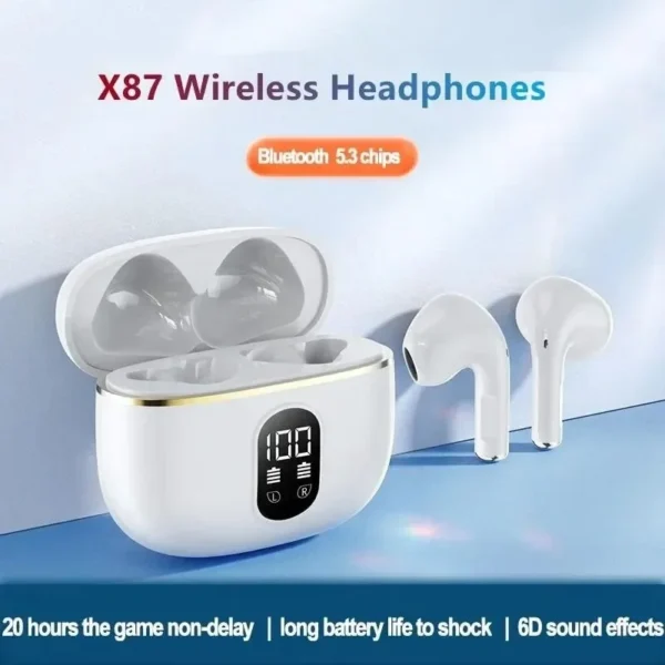 X87 Bluetooth 5.3 TWS Wireless Headphones with LED Display Stereo Headset Touch Control Earbuds Noise Reduction – Image 2