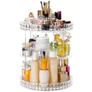 Desktop rotating makeup brush skincare product sorting rack PS transparent cosmetics storage box dressing table storage rack