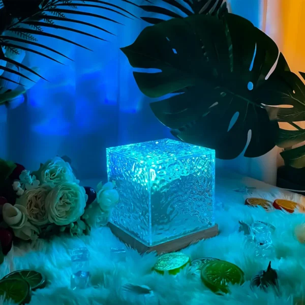 16Colors Rechargeable Dynamic Rotating Water Ripple Projector Night Light Flame Crystal Lamp for Living Room Study Bedroom Light – Image 7