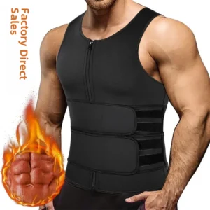 Amazon Fitness Sweatshirt Double Belt Front Zipper Clorocarbons Rubber Waist Tape Abdomen Slimming Rope Vest Men's