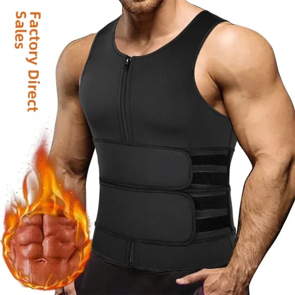 Amazon Fitness Sweatshirt Double Belt Front Zipper Clorocarbons Rubber Waist Tape Abdomen Slimming Rope Vest Men's