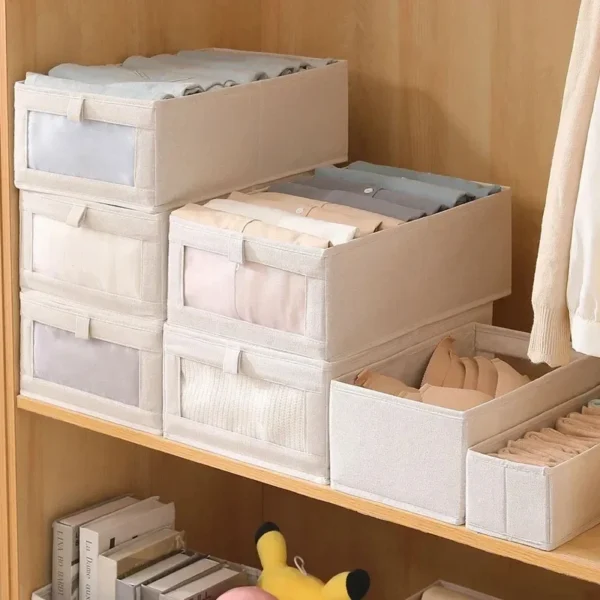 Visible window storage box foldable uncovered Japanese style storage box transparent mesh coat cabinet storage rack – Image 4