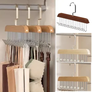 2 PCS Hangers Shoulder Horn Resistant Non-Slip Solid Wood 8 Hooks Clothes Hanger Underwear Sling Clothes Storage Tool