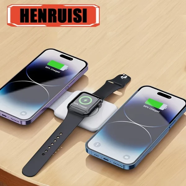 3-IN-1 Magnetic Wireless Charger For iPhone 15 14 13 12 Apple Watch AirPods 15W Fast Charging Dock Station Foldable Stand Charge – Image 2