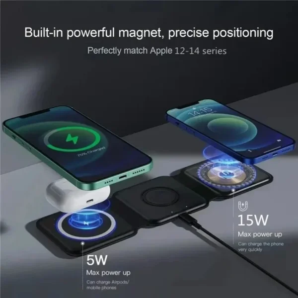 3-IN-1 Magnetic Wireless Charger For iPhone 15 14 13 12 Apple Watch AirPods 15W Fast Charging Dock Station Foldable Stand Charge – Image 3