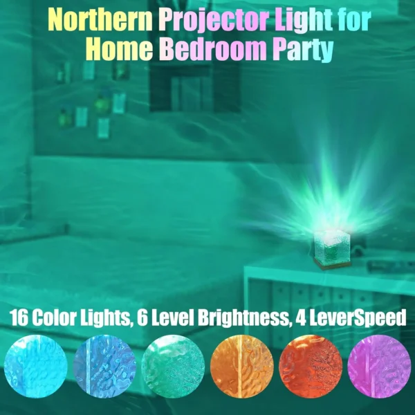 16Colors Rechargeable Dynamic Rotating Water Ripple Projector Night Light Flame Crystal Lamp for Living Room Study Bedroom Light – Image 4