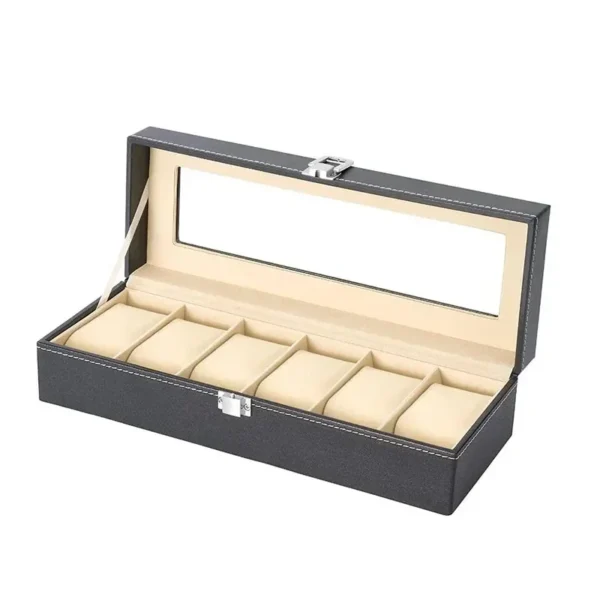 Hot Sale PU Leather Display Storage Collection Organizer watch box Case With Glass Top Slot Men Watch Bracket Display Box Gifts – Image 2