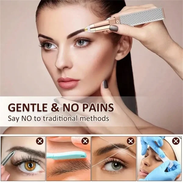 1pc Rechargeable 2-In-1 Eyebrow Razor And Hair Shaver With LED Light - Painlessly Remove Peach Fuzz, Facial Hair, Eyebrows, Lips – Image 3