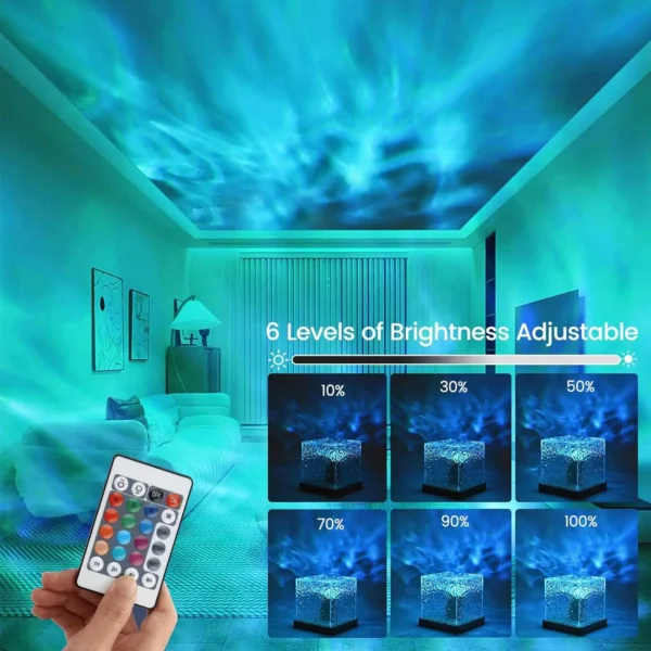 16Colors Rechargeable Dynamic Rotating Water Ripple Projector Night Light Flame Crystal Lamp for Living Room Study Bedroom Light – Image 3