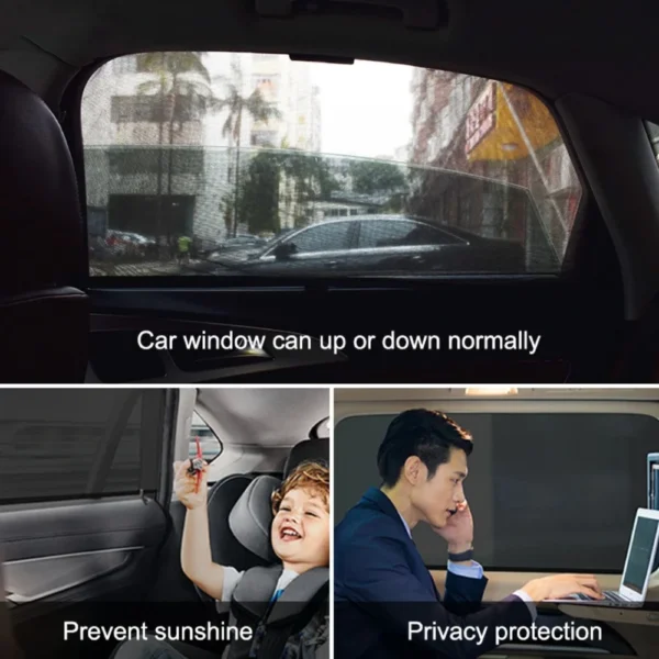 2Pcs Car Sun Visor Rear Side Window Sun Shade Mesh Fabric Sun Visor Shade Cover Shield UV Protector Black Car Sunshade Curtain – Image 5