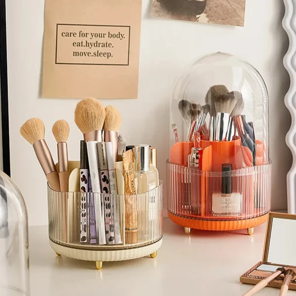 1pc Cosmetics Storage Bucket Grid With Lid Transparent Simple And Light Makeup Brush Lipstick Holder Stationery Storage Box – Image 4