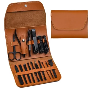 Manicure Set Pedicure Kit Nail Clippers 16 in 1 Professional Grooming Kit Stainless Steel Toenail Tools with Luxurious Brown Lea