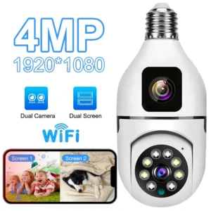 Cámara IP de seguridad PTZ para interiores, Bombilla de 4MP, Wifi, luz inalámbrica, Audio de 2 vías, seguimiento automático,