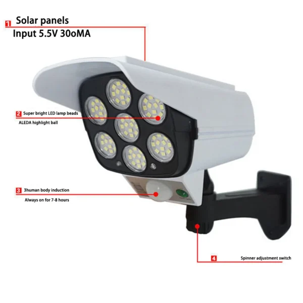 IP65 77 LED Camera Solar Light Motion Sensor Outdoor Wall Lamp Rechargeable Adjustable Rotation LED Spotlight For Street Garden – Image 2