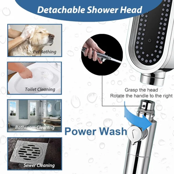 3 Modes Powerful Shower Head Anti-clogging and Easy To Clean Anti Anti-limescale Shower Head Handheld Flexible Bath Shower Head – Image 3