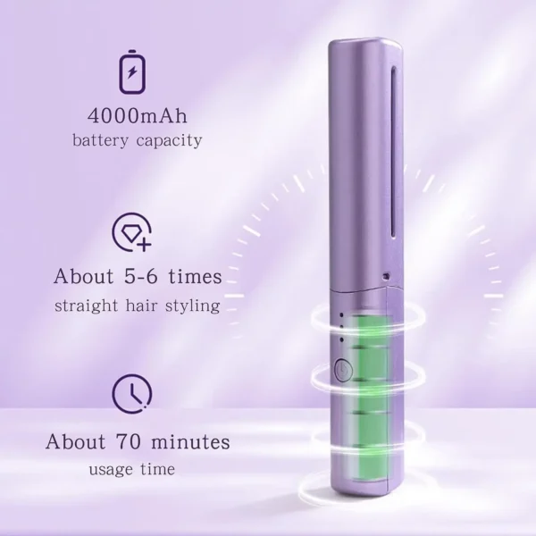 Wireless Hair Hot Comb Portable Mini USB Rechargeable Hair Straightener Fast Heating Hair Straightening Styling Tool – Image 3
