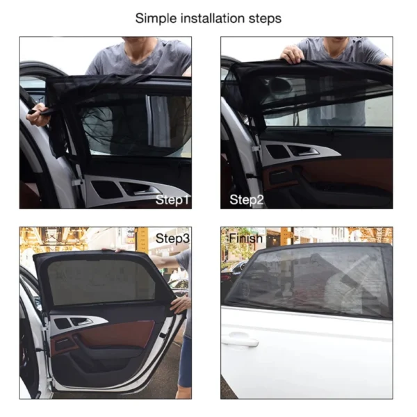 2Pcs Car Sun Visor Rear Side Window Sun Shade Mesh Fabric Sun Visor Shade Cover Shield UV Protector Black Car Sunshade Curtain – Image 3