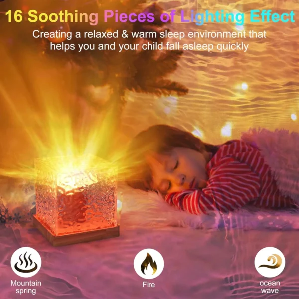 16Colors Rechargeable Dynamic Rotating Water Ripple Projector Night Light Flame Crystal Lamp for Living Room Study Bedroom Light – Image 6