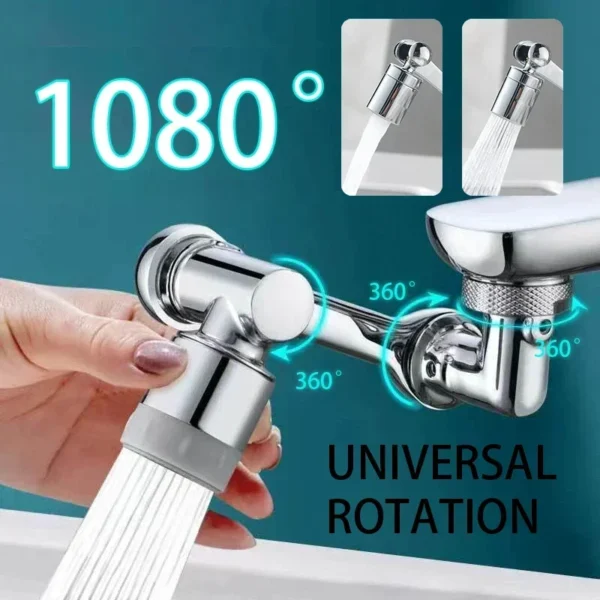 1080° Rotatable Extension Faucet Sprayer Head 2 Spray Modes Universal Bathroom Tap Extend Adapter Aerator – Image 2