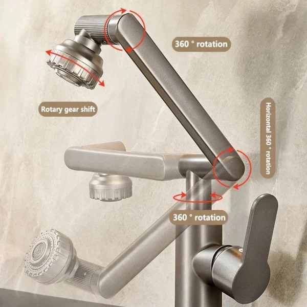 1080° Swivel Bathroom Sink Faucet Mixer Deck Mounted Splash Proof Water Tap Shower Head Aerators Tapware For Bathroom – Image 4