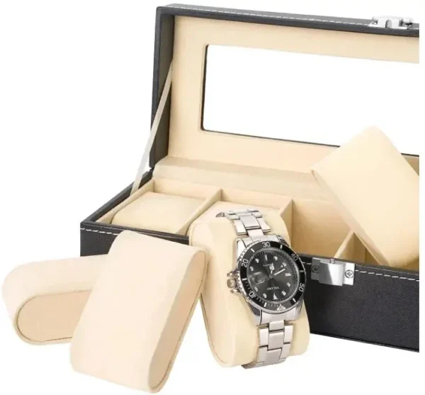 Hot Sale PU Leather Display Storage Collection Organizer watch box Case With Glass Top Slot Men Watch Bracket Display Box Gifts – Image 5