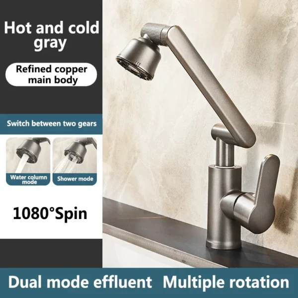 1080° Swivel Bathroom Sink Faucet Mixer Deck Mounted Splash Proof Water Tap Shower Head Aerators Tapware For Bathroom – Image 2