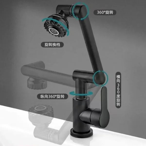 1080° Swivel Bathroom Sink Faucet Mixer Deck Mounted Splash Proof Water Tap Shower Head Aerators Tapware For Bathroom – Image 7