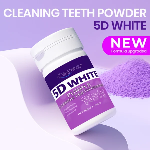 1 pack purple teeth powder natural formula with ice mint flavor, 5d effect, sensitive teeth & gums care, travel size 50g