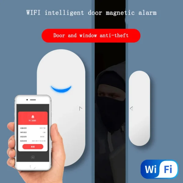 wi fi intelligent door magnetic detector window garage wireless sensor remote anti theft detection alarm tuya app linkage switch