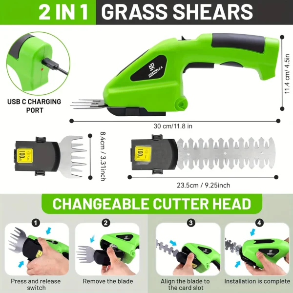 2 in 1 cordless electric hedge trimmer rechargeable handheld household lawn shrub weeding pruning mower garden tools