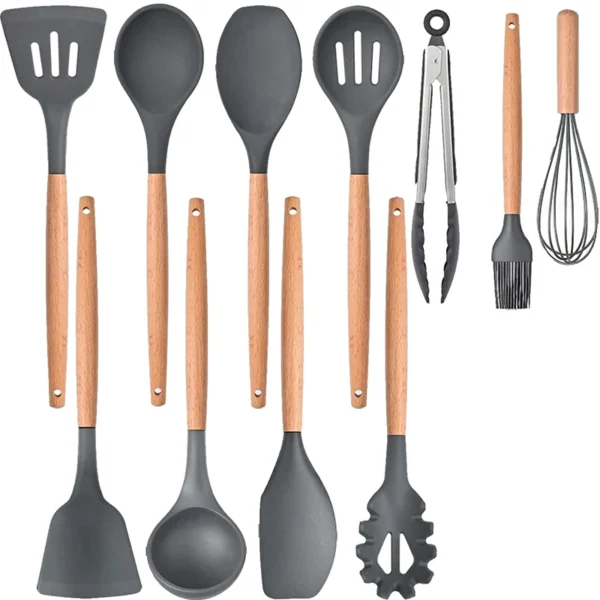 12 piece silicone cooking utensils 12 pcs kitchen utensil set bpa free silicone spoon spatula turner tongs kitchen gadgets utensil set