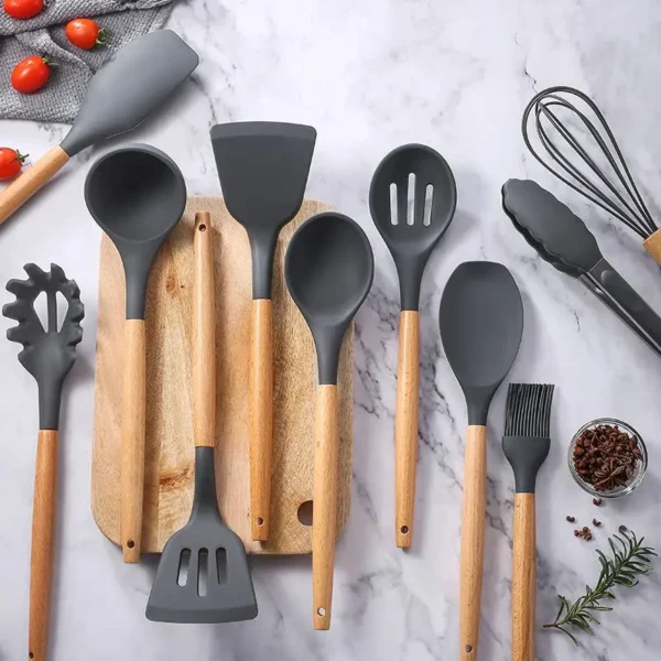 12 piece silicone cooking utensils 12 pcs kitchen utensil set bpa free silicone spoon spatula turner tongs kitchen gadgets utensil set