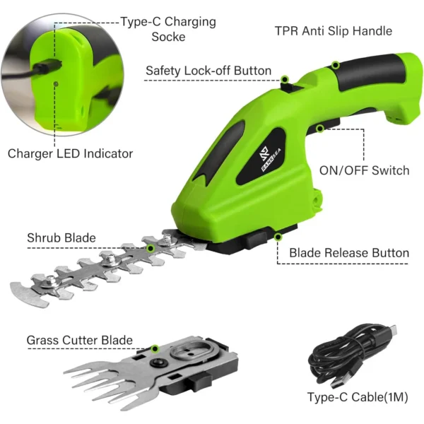 2 in 1 cordless electric hedge trimmer rechargeable handheld household lawn shrub weeding pruning mower garden tools